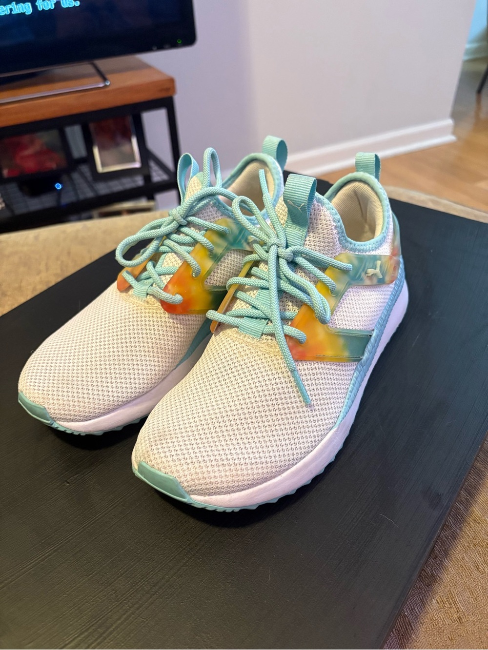 Puma Lightweight Mesh Sneakers with Teal and Tie-Dye Accents